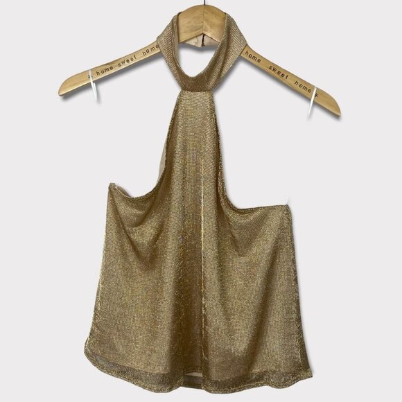 NWT Show Me Your Mumu Alessandra Halter Top Gold Mesh Size Medium New With Tags - Picture 2 of 14
